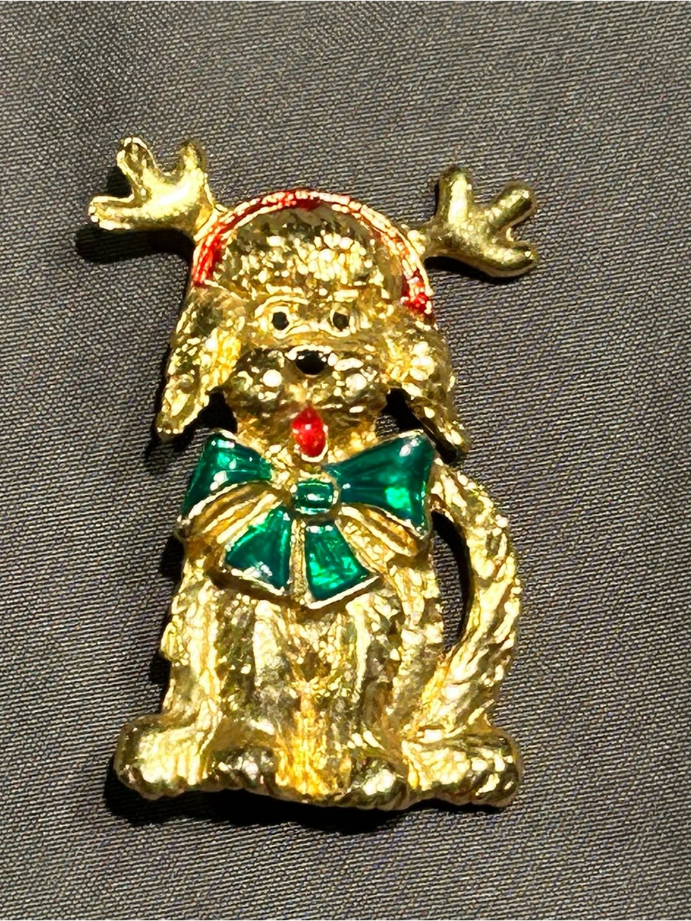 Vintage Gold Tone Reindeer Puppy Christmas 2” Brooch